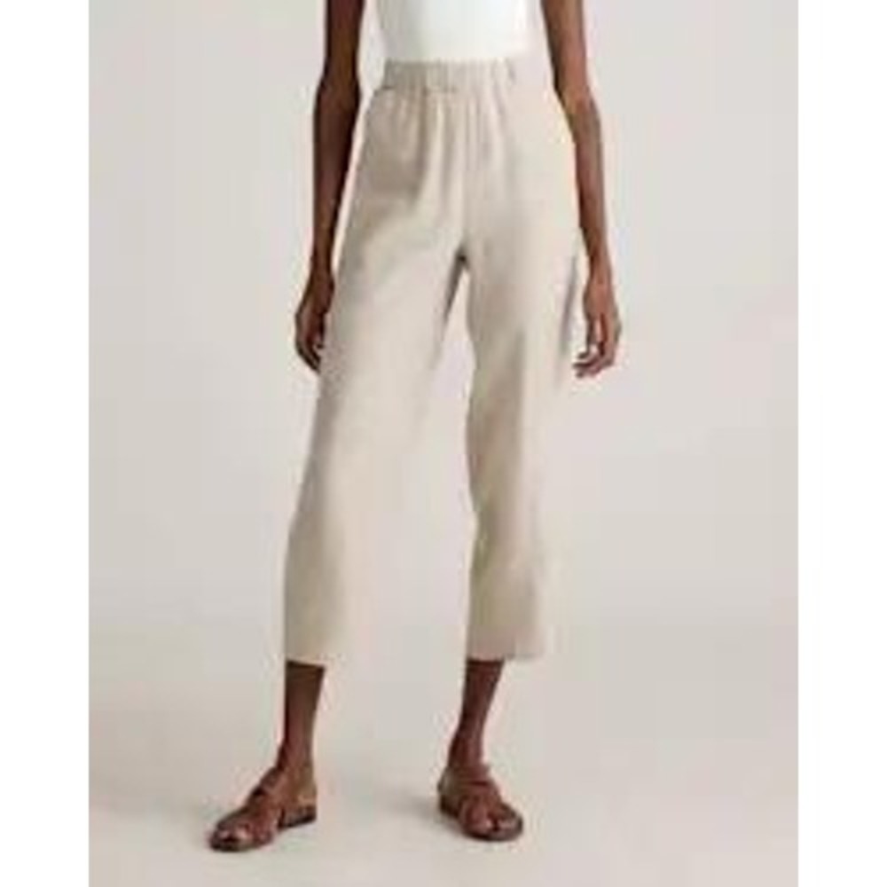 Quince European Linen Straight Leg Pants‎ Beige Elastic Waist Size Medium Womens